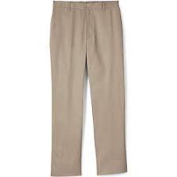 LANDS' END BOY'S IRON KNEE WRINKLE RESISTANT CHINO PANTS CLASSIC khaki - Picture 2 of 10